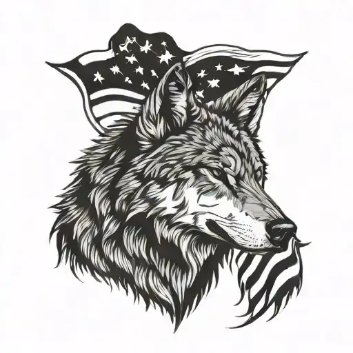 Wolf And American Flag