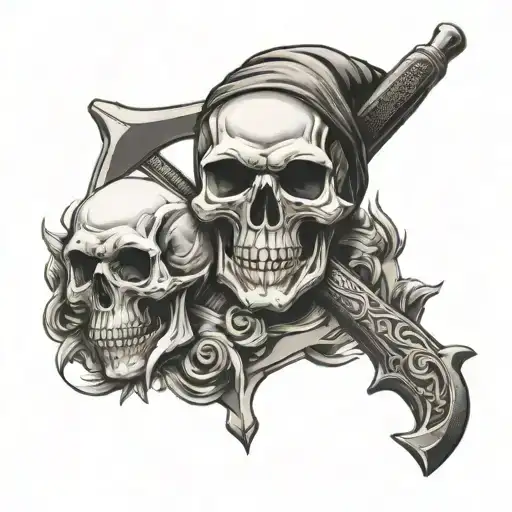 Skull With Hammer And Chisel Crossed