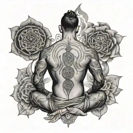 7 Chakra Tatto In Back Side Of Male With Meghna Name In Each Chakra