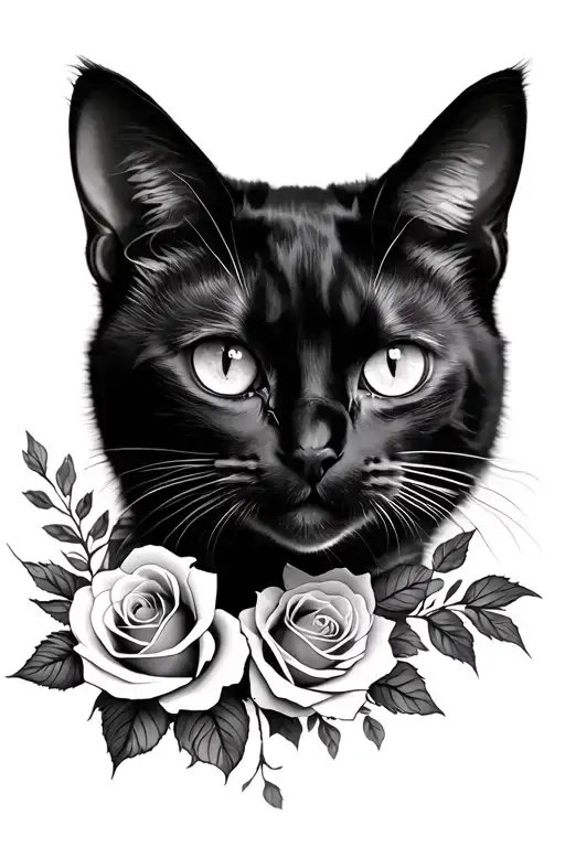 Flurry Black Cat Half Face With Roses
