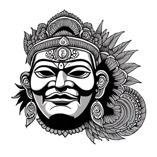 Traditional Nepalese Ceremonial Mask Portrait Style