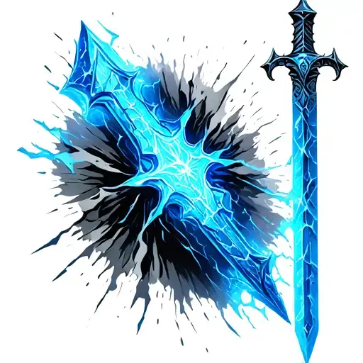 Cracked Sword Glowing Blue Energy Floating