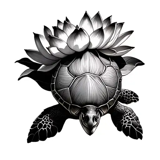 Sea Turtle With Lotus Flower
