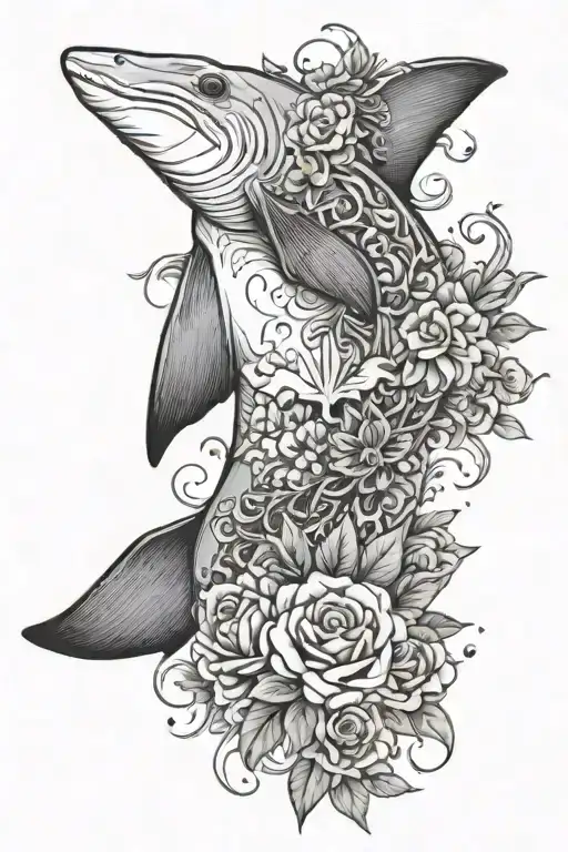 Hammerhead Shark With Flowers Surrounding