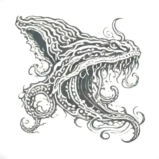 Underwater Ocean Kraken Fish Ruins Cave Black And Grey Leg Sleeve