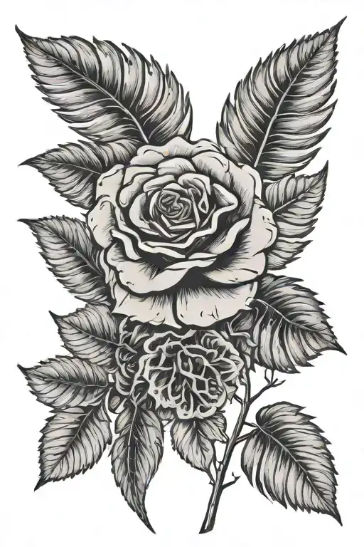 English Rose And New Zealand Silver Fern Leaf