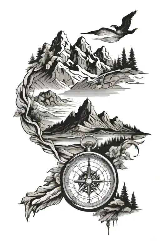 Mountain Landscape With Compass