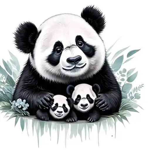 Mama Panda And Babies