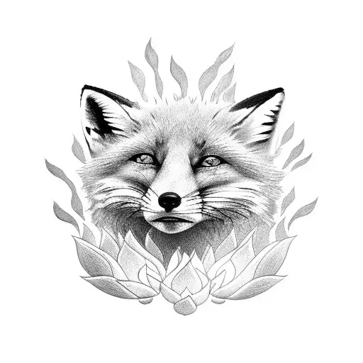 Nine Failed Fox Surrounded By Lotus Flowers