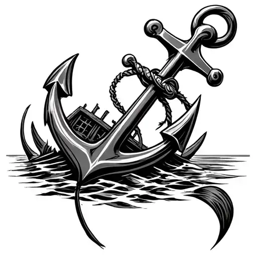 Anchor And Sunken Shipwreck Surrounded