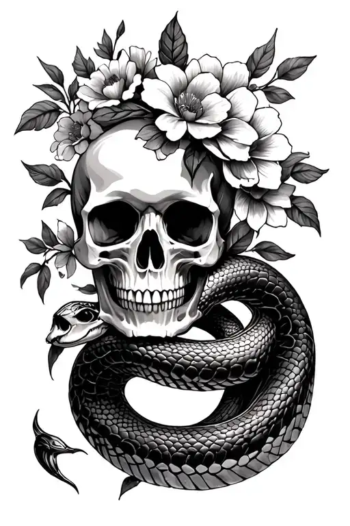 Skull And Snake With Flowers Leg