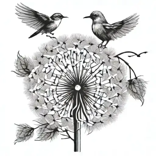 White Dandelion With Its Seeds Turning Into Small Birds