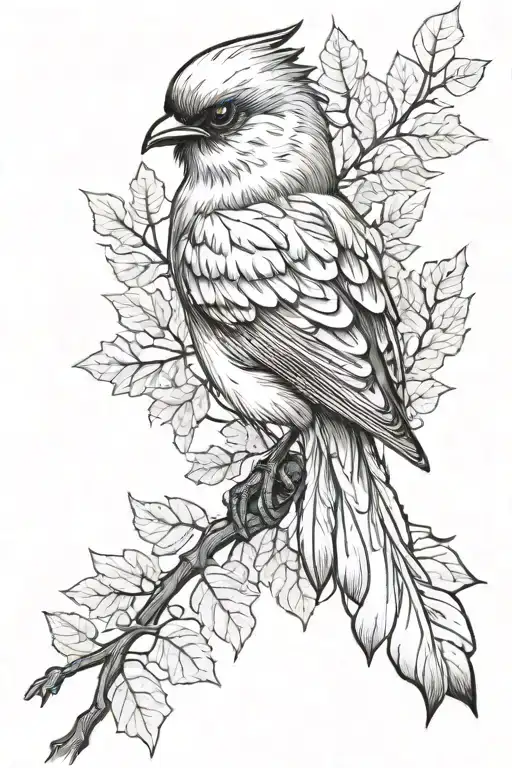 A Fantail Perched On A Vine Of Oak Leaves That Wraps Around The Arm From The Shoulder To The Elbow