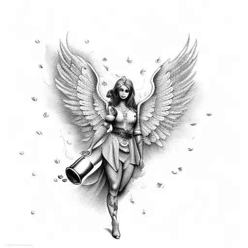 An Angel Holding A Beer Mug Surrounded By Shooting Targets