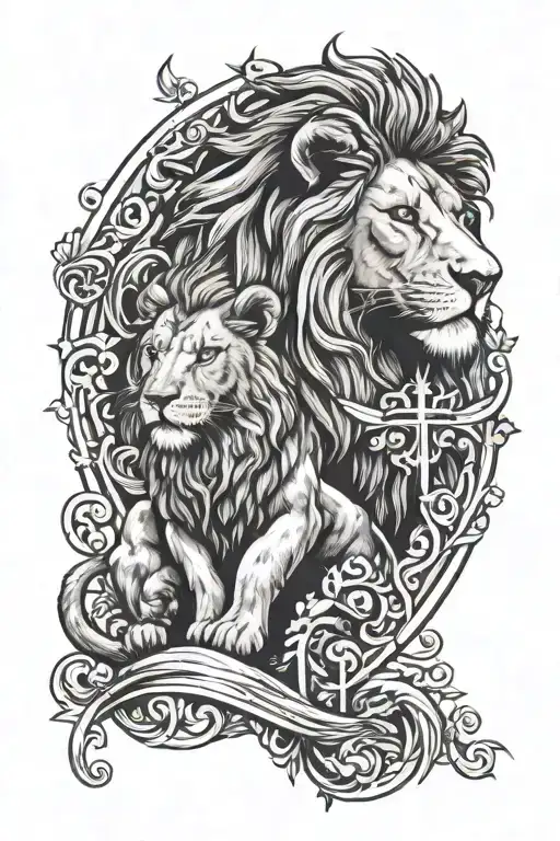 Lion And The Lamb And Cross Intertwined