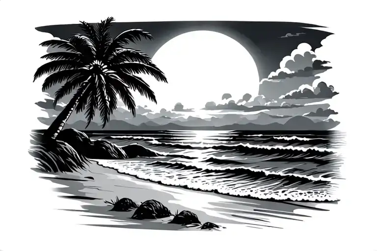 Beach Sea Palm Tree Sun Scene