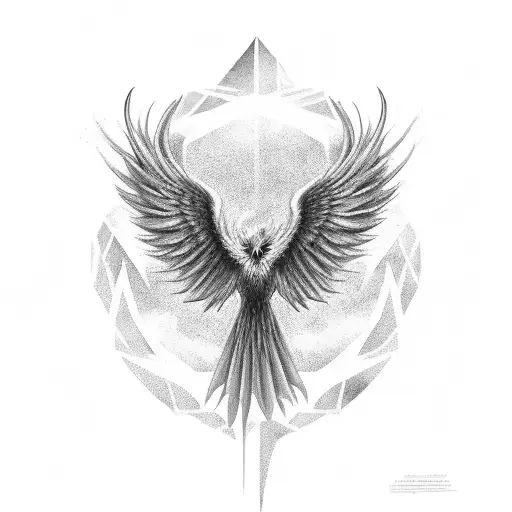 A Black And Grey Portrait Of A Phoenix With Subtle Netflix Elements Incorporated Into The Background