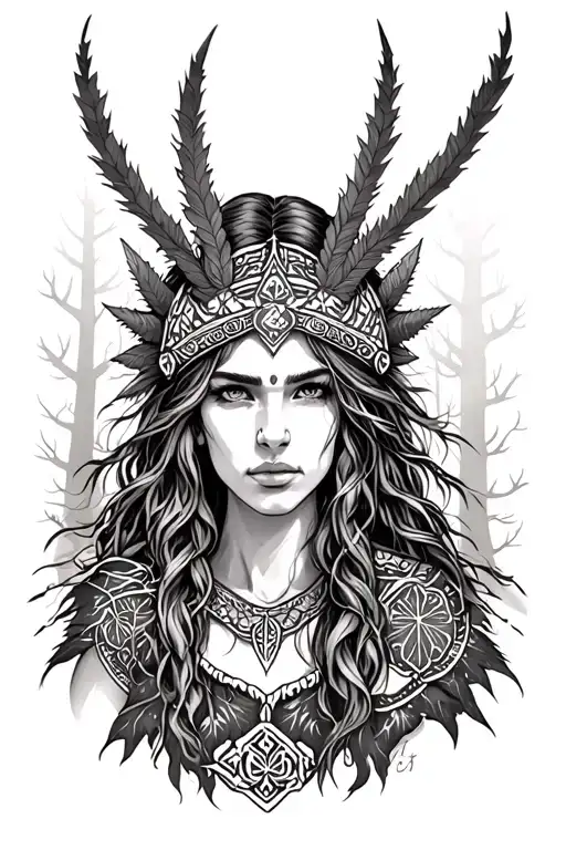 Female Nordic Shaman Forest Scene