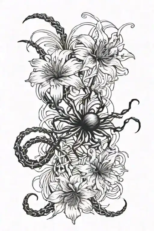 Tokyo Ghoul Dark Sharp Centipede Tattoo Featuring Spider Lily Flower