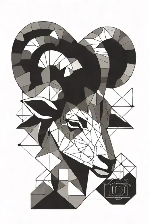 Minimalist Aries Head With Geometric Shapes