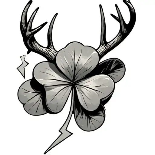 4 Leaf Clover With Lightning And Deer Horn