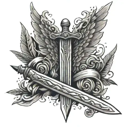 Ic Nc Nika Text On A Sword With Wings