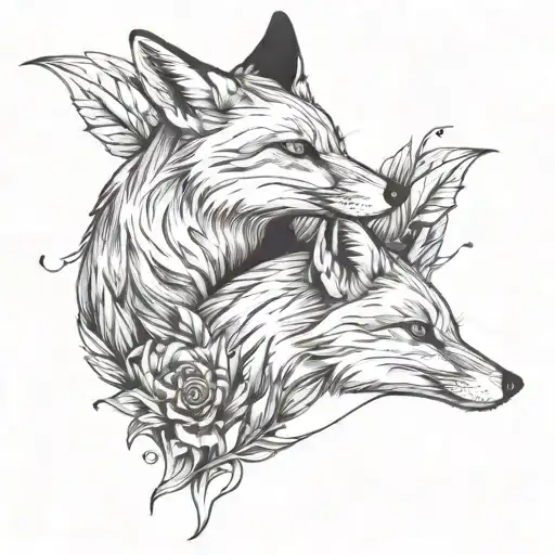 A Fox Laying Down And Two Crows Perched On Its Back