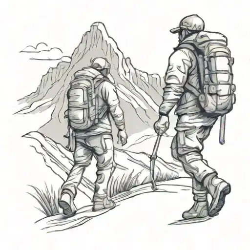 Hiker With Backpack Walking Towards Mountain