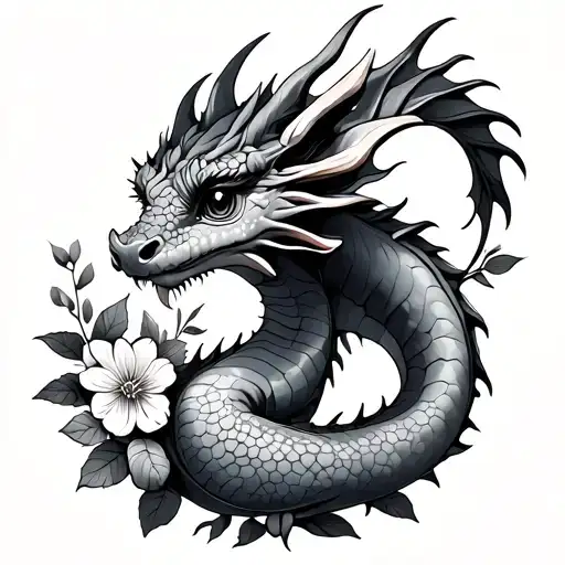 Cute Dragon And Flowers