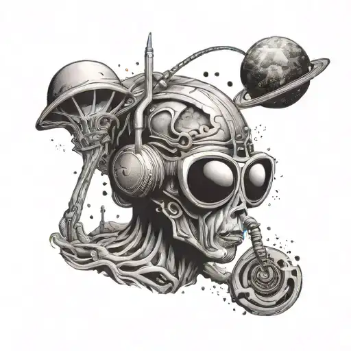 A Cosmic Landscape With Alien Beings Listening To John Coltrane's Music Echoing Through The Galaxy