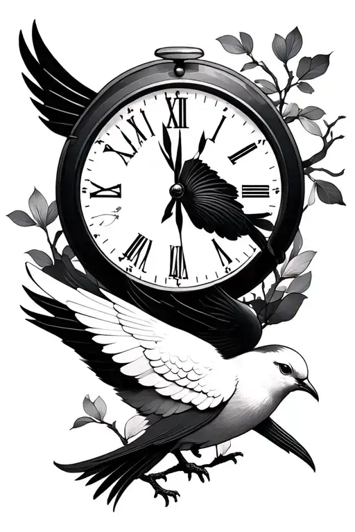 Japanese Dove And Clock