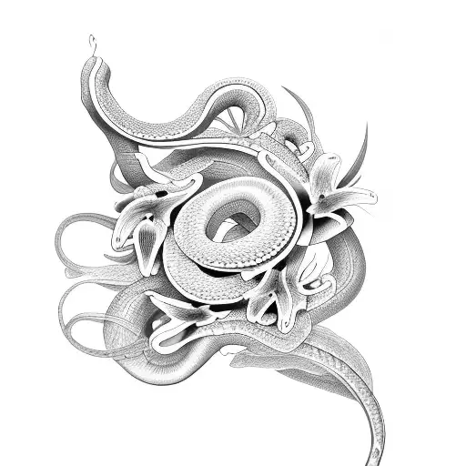 Design A Korean-inspired Lily With A Snake Coiled Around It