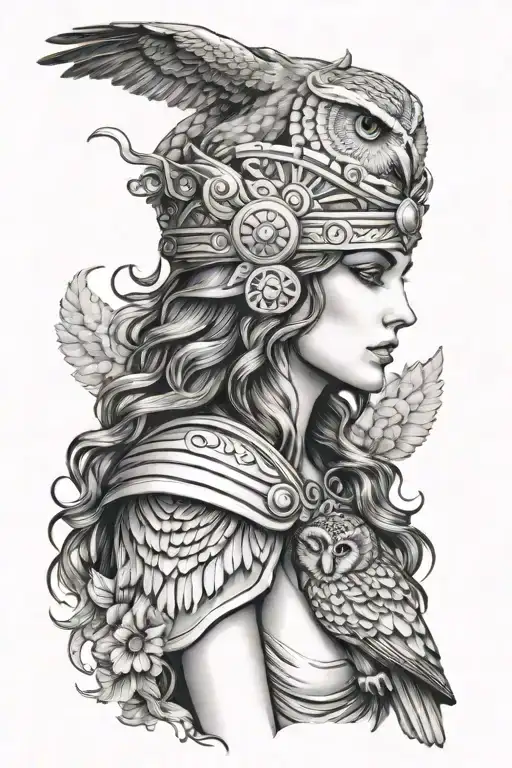 Pretty Goddess Athena With An Owl