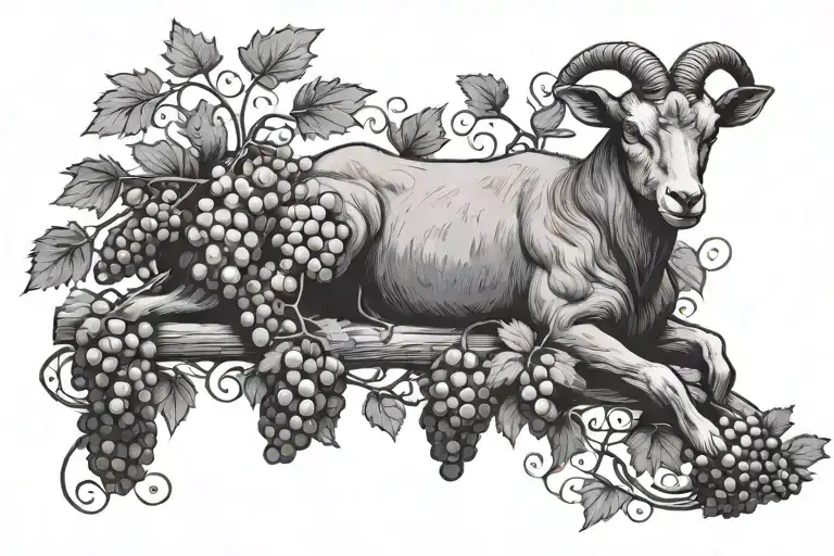 Grapes On A Vine With A Lamb Resting Beneath