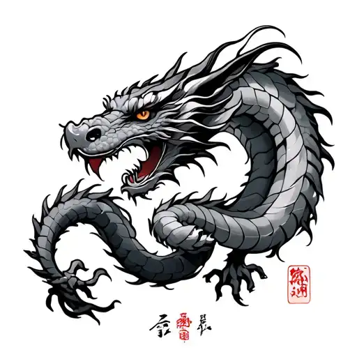 Japanese Writing Woven With A Dragon