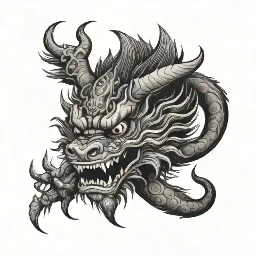 Japanese Dragon Wrapped And Oni Mask