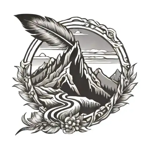 A Feather Transforming Into A Winding Mountain Trail