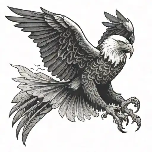 Eagle Flying With Tantra Simbols