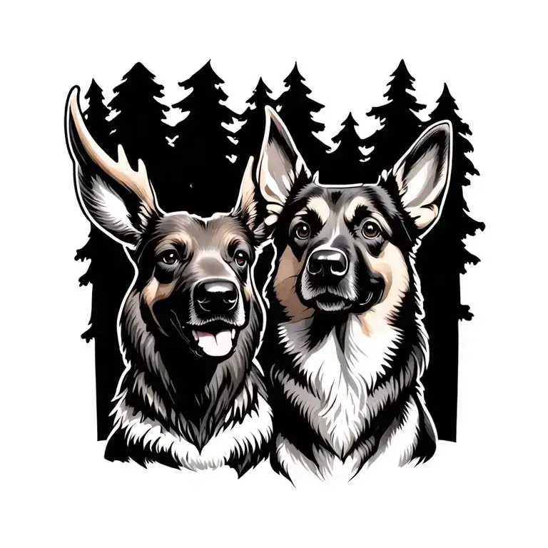 Cartoon Moose And German Shepherd