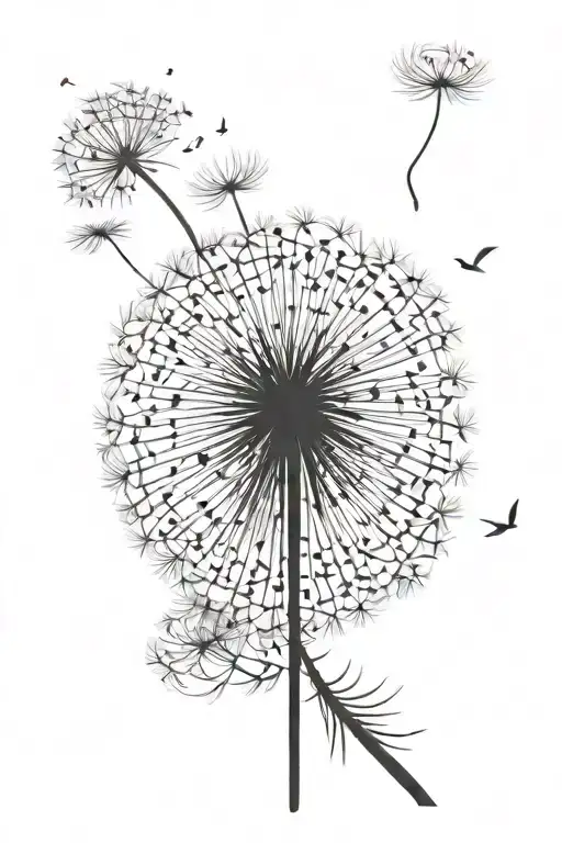 Minimalistic Black 3D Blowing Wish Dandelion