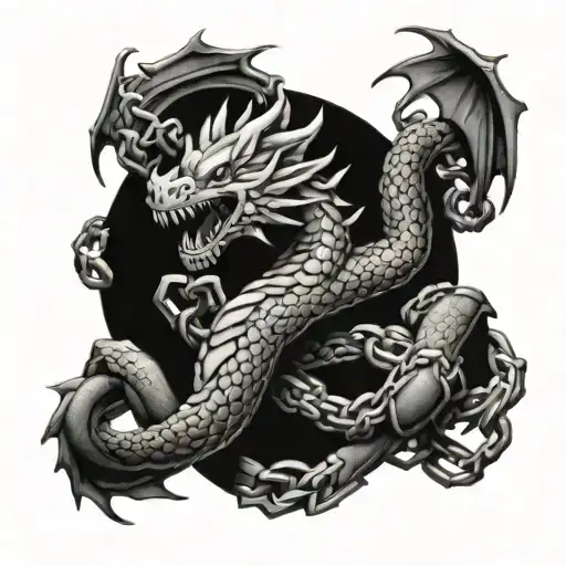 Dragon And Chains Wrapped Loosely Tattoo