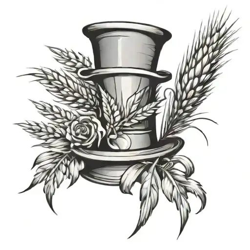 Vase With Leaf And Wheat Coming Out Of The Top Hat