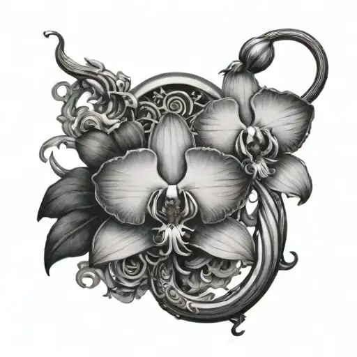 Orchid Surrounded By Ouroboros Dragon