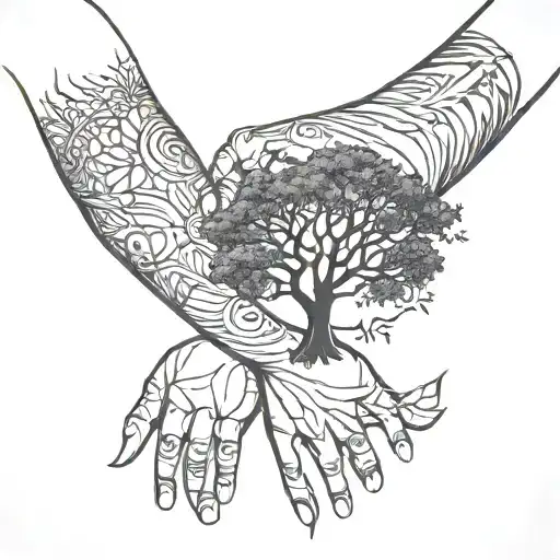 Full Sleeve With Tree Of Life At Top Of Arm And Geometric Wrap Going Down To Wrist