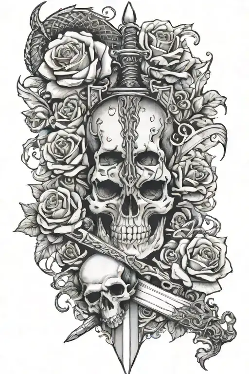 Skull Roses Dragon Books Sword