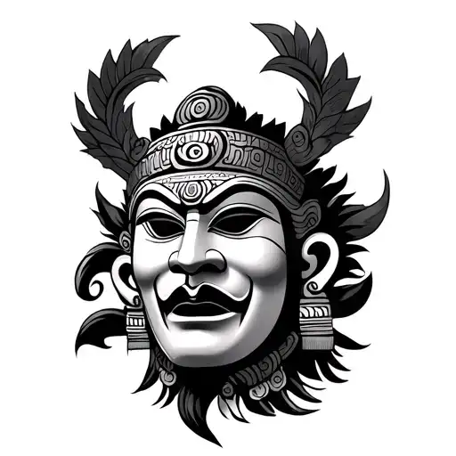 Traditional Nepalese Ceremonial Mask Portrait Style