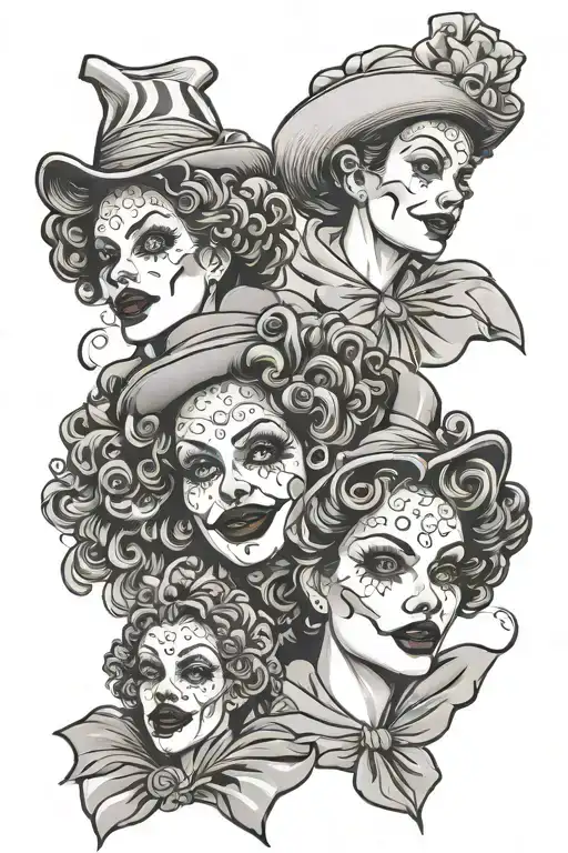 3 Identical Faces Of Spanish Clown Women With Different Expressions
