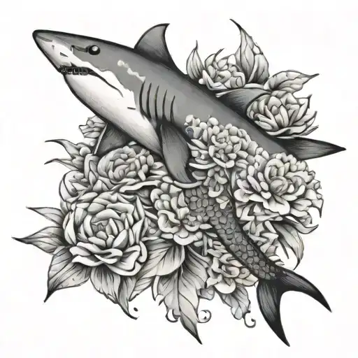 Floral Shark With Koi Fish