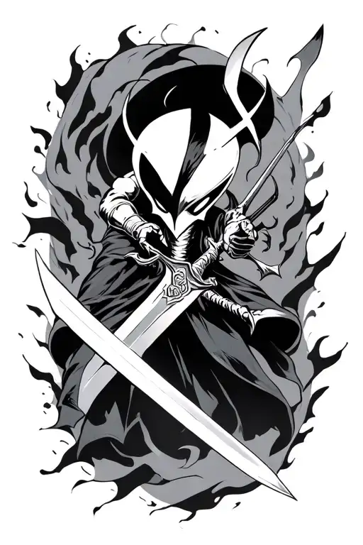 Hollowknight Thrusting His Sword Downwards With Shadows Bursting Out Around