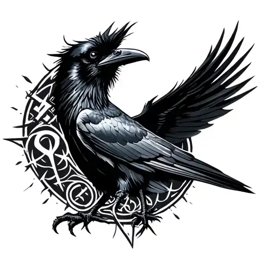 Raven With Rune Symbols Incorporated Within